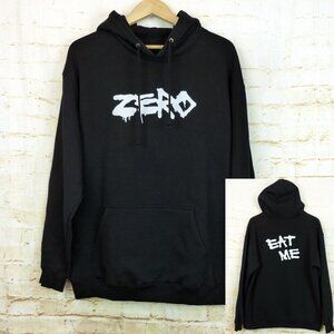 Y2K VTG Zero Skateboards Eat Me Hoodie Mens L Black Logo Spell Out Skate Grunge